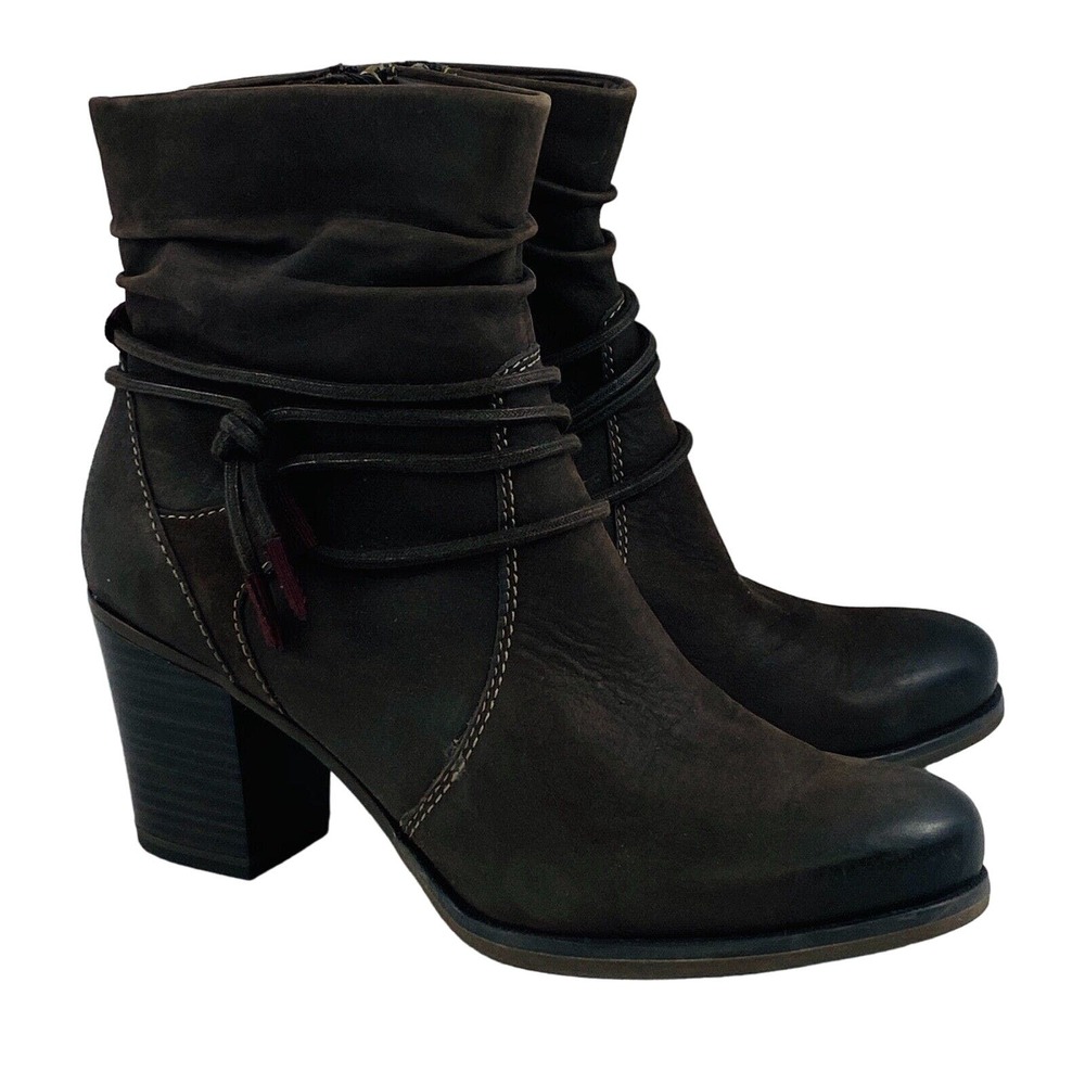 Womens 37‎ US 6.5-7 Tamaris Ankle Boot Dark Brown Leather Side Zip Slouch Lined